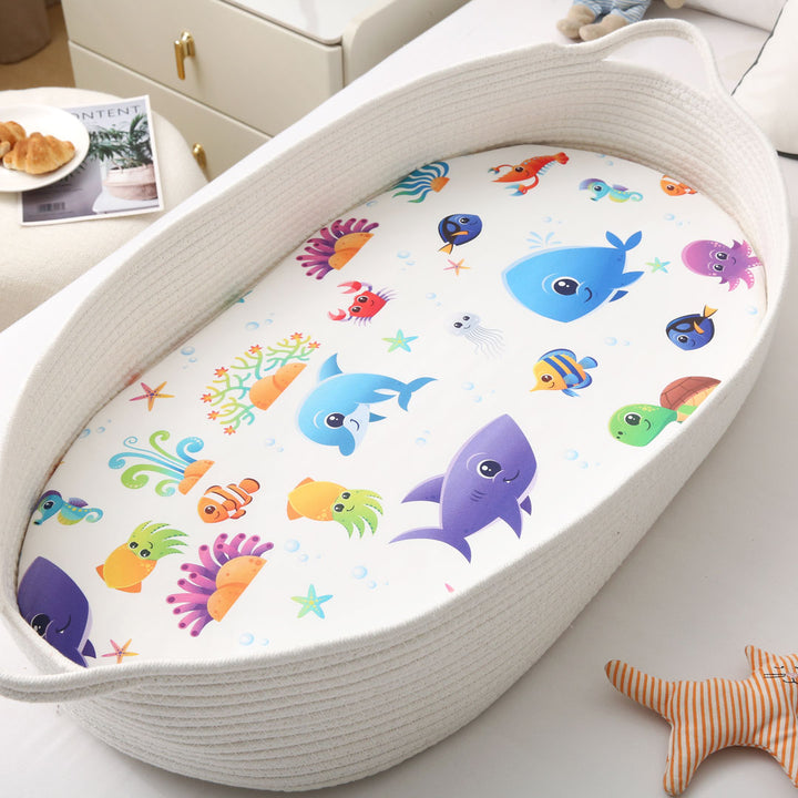 Aqua Fishes Fitted Bassinet Sheet front size - 80x50 cm front 2