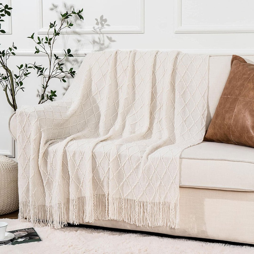 Knitted Throw Blanket, Decorative Throw For Couch, Bed, Sofa