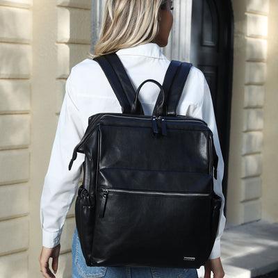 Melbourne-Carry-All-Vegan-Leather-Black-Nappy-Bag-Backpack-Side-View-2