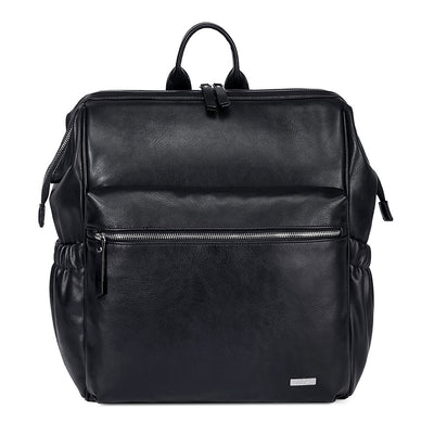 Melbourne-Carry-All-Vegan-Leather-Black-Nappy-Bag-Backpack