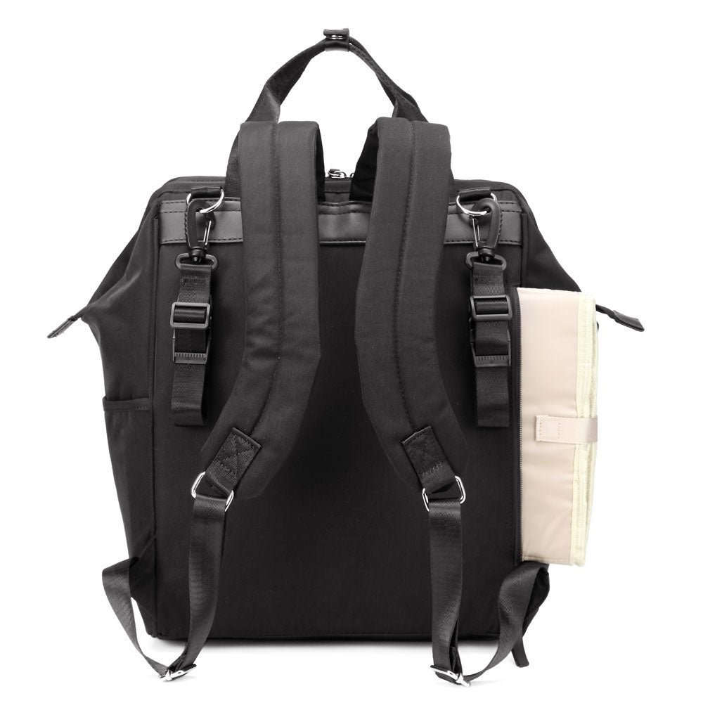Melbourne Carry All Nappy Bag Backpack - Black Backside with change mat