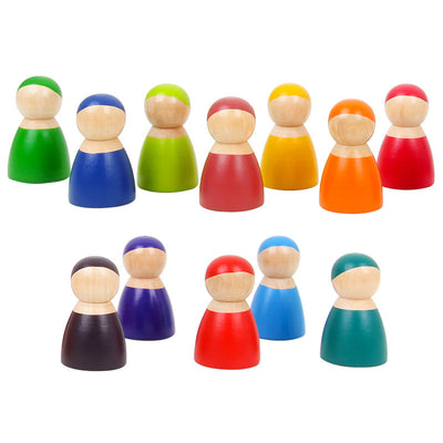 12 Piece Wooden Rainbow Peg Dolls a