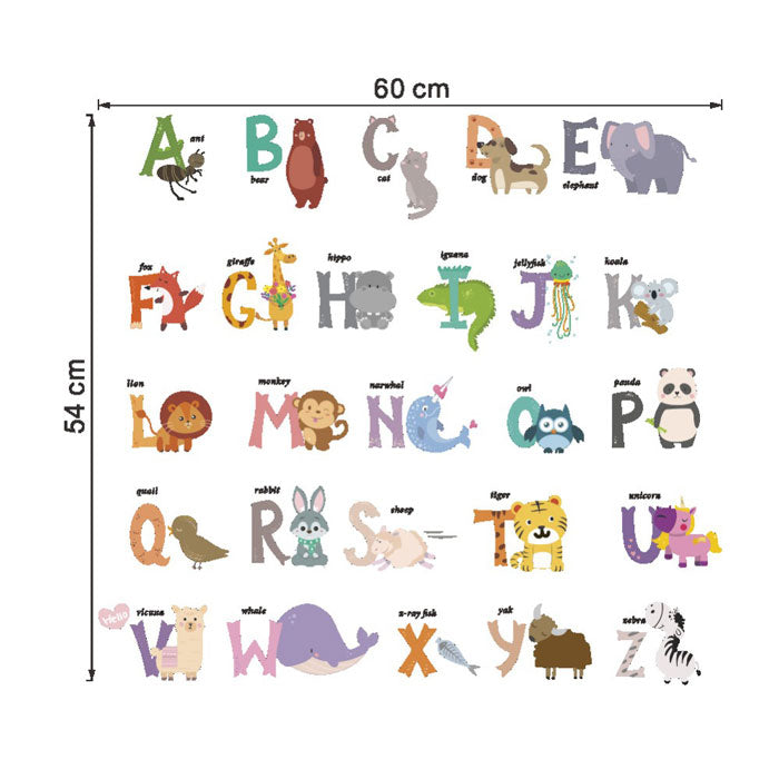 ABCD Baby Nursery Wall Stickers Size