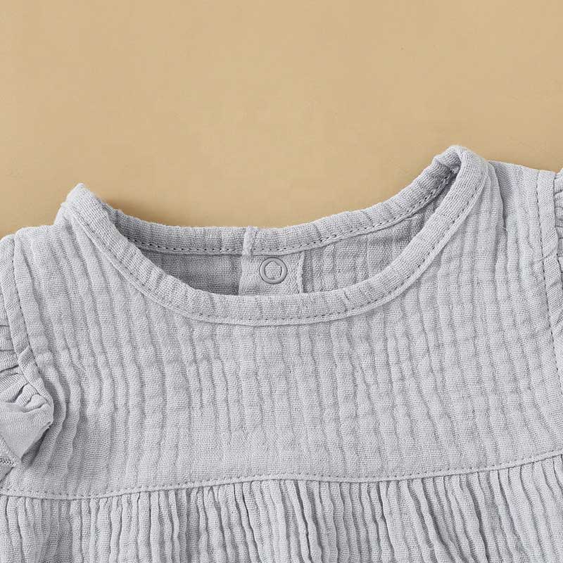 Alora Baby Girl Ruffle Sleeve Dress Organic Cotton - Grey Closeup
