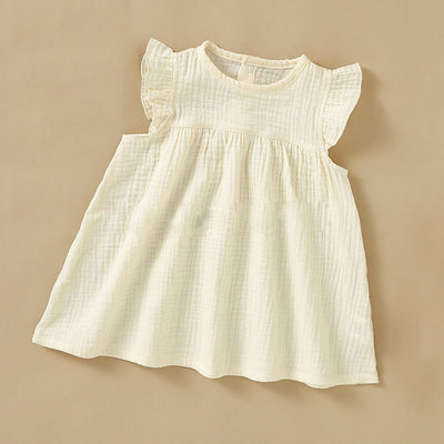 Alora Baby Girl Ruffle Sleeve Dress Organic Cotton - Pastel Lemon