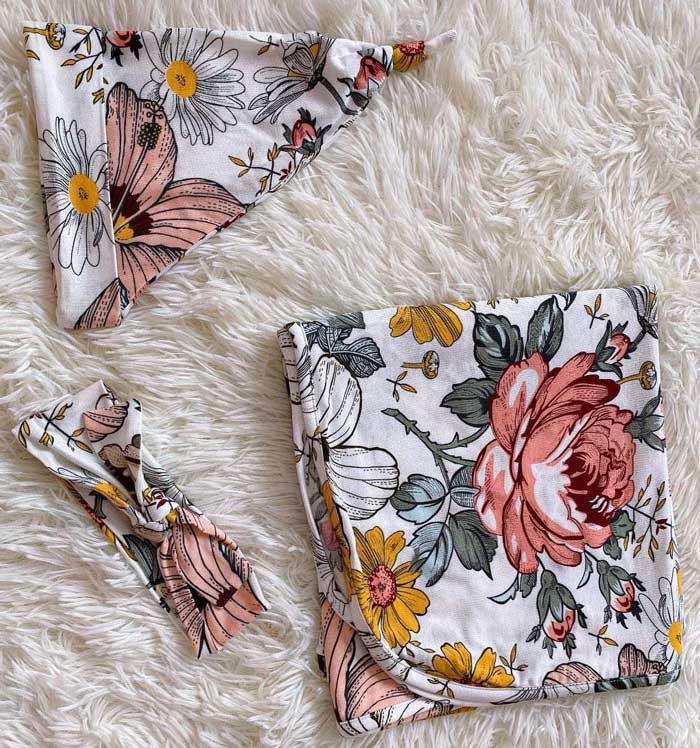 Audrey Maternity Robe Set with swaddle wrap, beanie & headband all