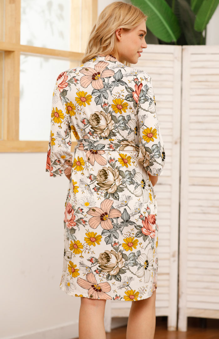 Audrey Maternity Robe Set with swaddle wrap, beanie & headband back side 2