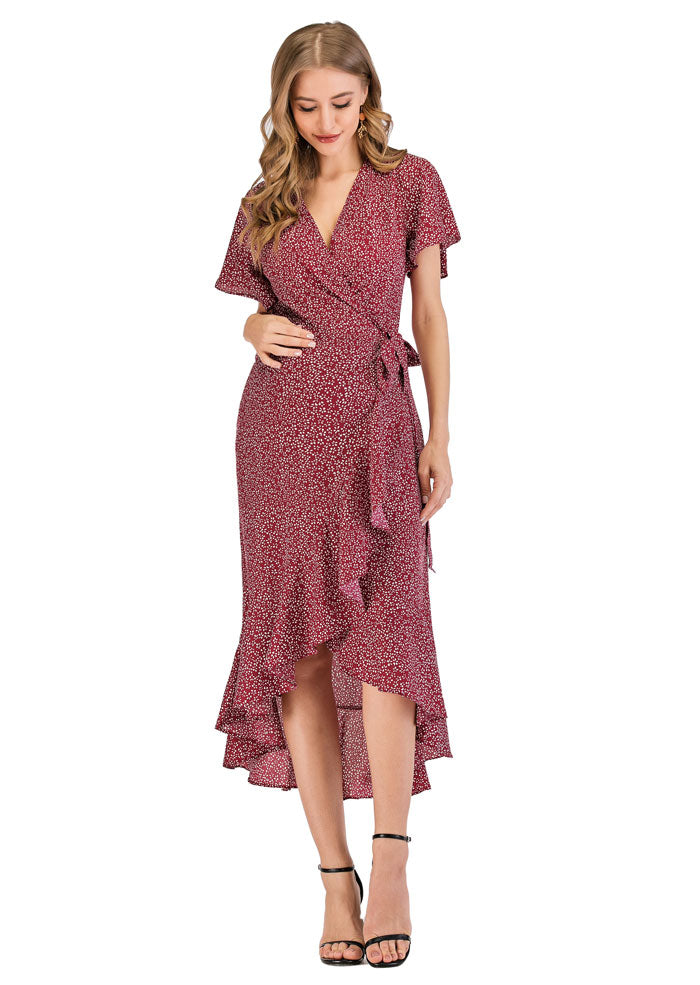 Ava Rose Maternity Wrap Dress hand on bump