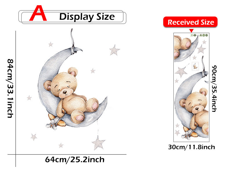 Bear & Moon Baby Nursery Wall Sticker Size 84 x 64 cm