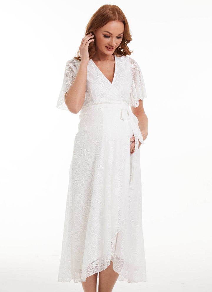 Belle White Lace Maternity Wrap Dress 1