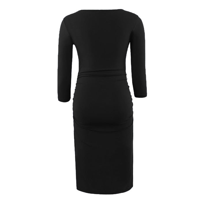 Kaya Black Three Quarter Sleeves Maternity Dress