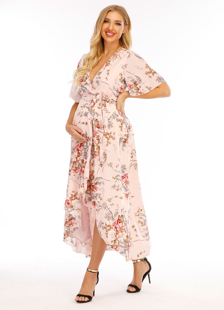 Chloe Maternity Wrap Dress Pink side view 2