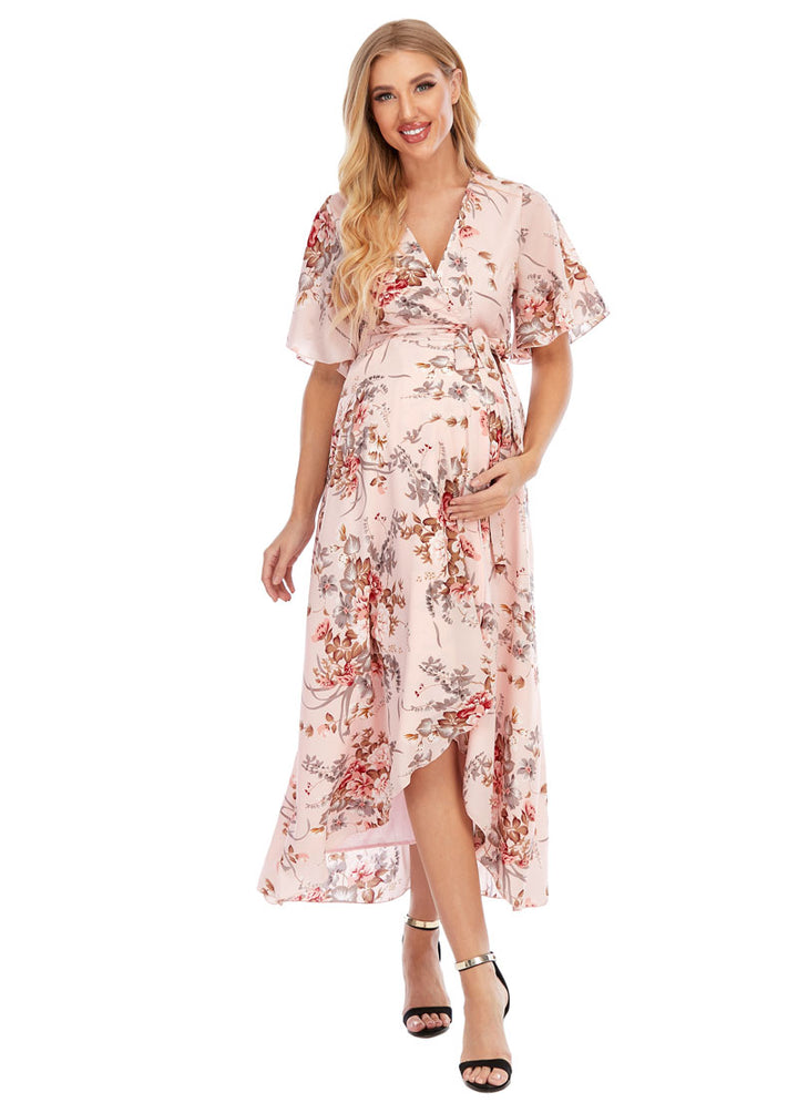 Chloe Maternity & Pregnancy Wrap Dress Pink