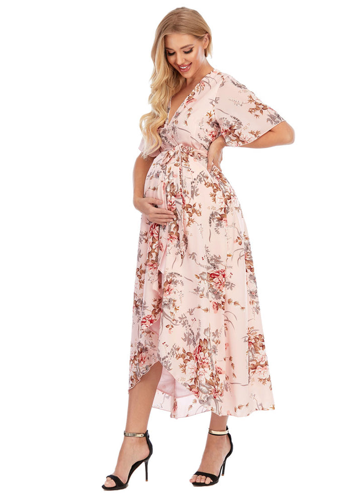 Chloe Maternity & Pregnancy Wrap Dress hand on waist