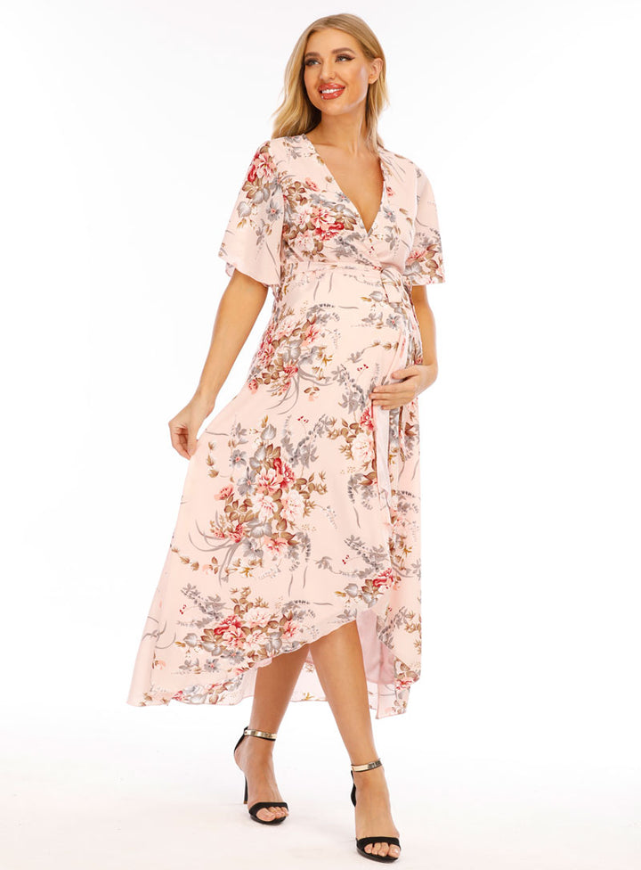 Chloe Maternity & Pregnancy Wrap Dress in Pink