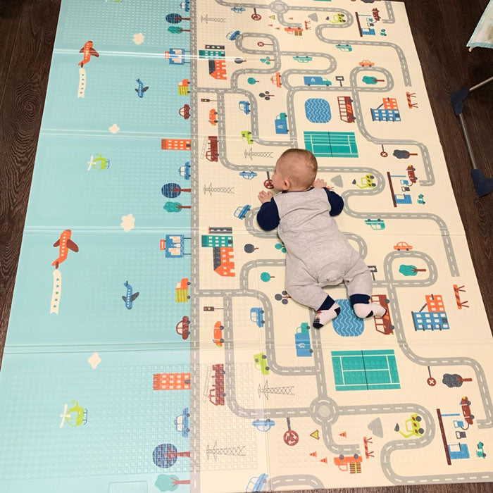 City Roads Reversible Baby Play Mat With Baby