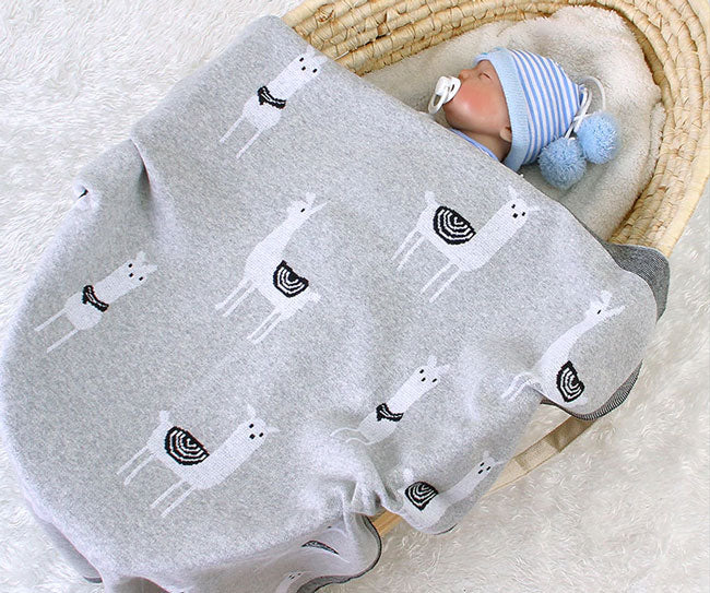 Cute Alpaca Grey Baby Blanket with Baby