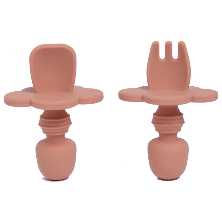 Dusty Peach Silicone Baby Spoon & Fork Set