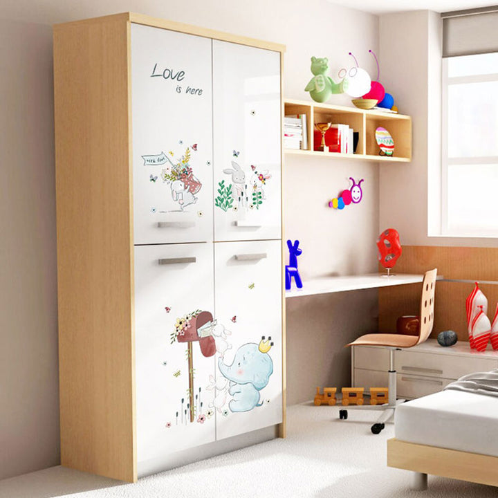 Elephant & Rabbits Nursery Stickers on wardrobe