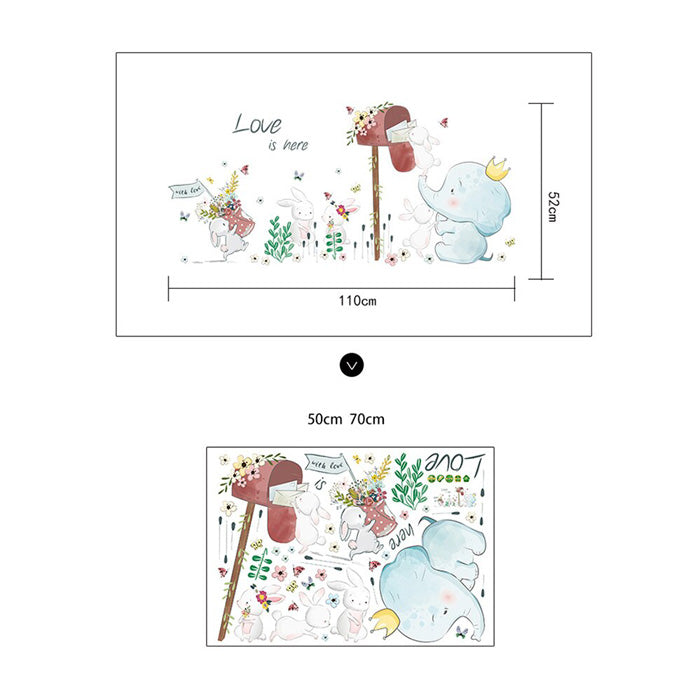 Elephant & Rabbits Nursery Wall Stickers size