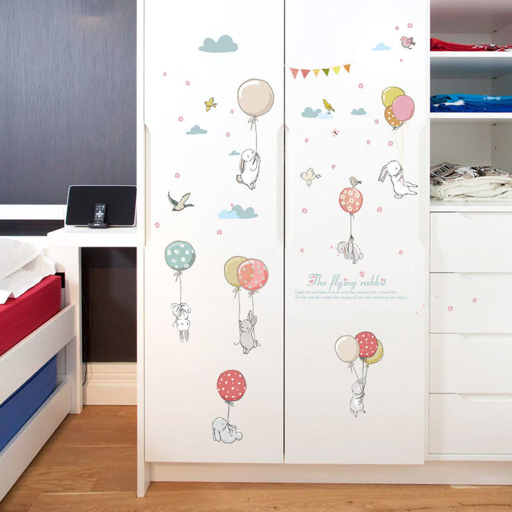Flying Rabbits Nursery Sticker on Wardrobe