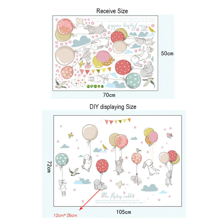 Flying Rabbits Nursery Wall Sticker size