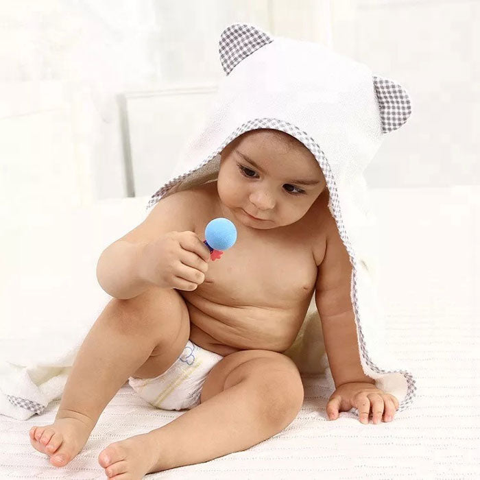 Gingham Ears Baby Hooded Bath Towel front