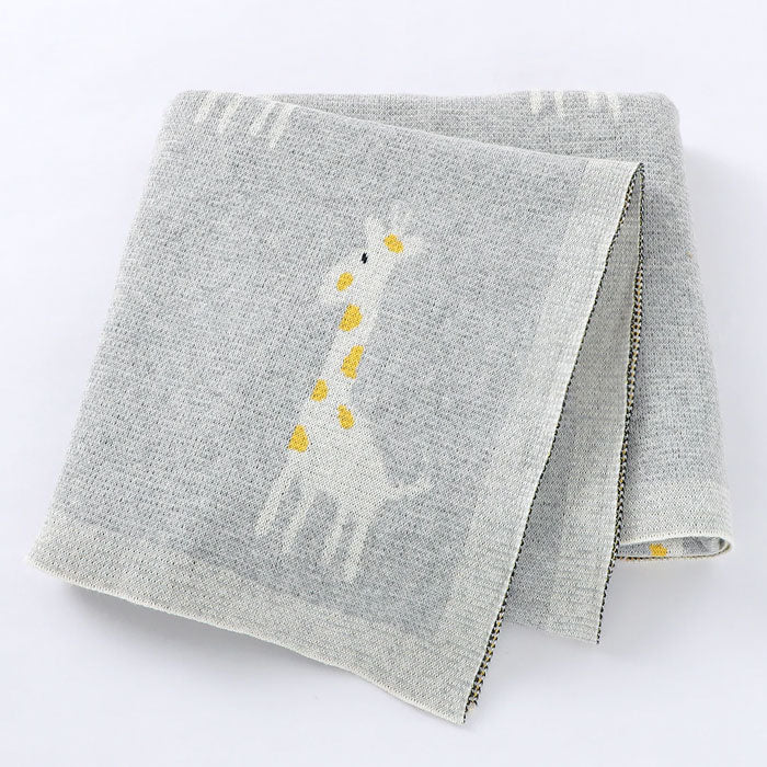 Giraffe Knitted Cotton Baby Blanket Folded