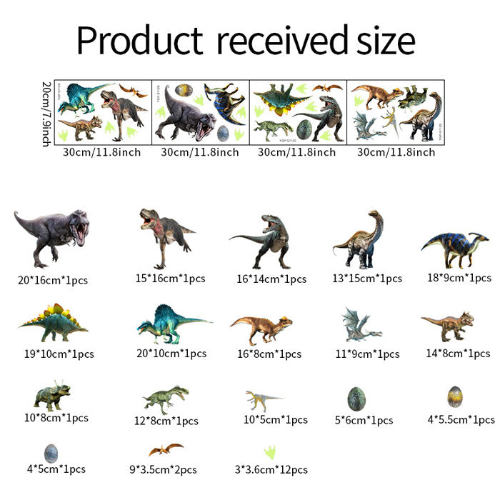 Glow in Dark Dinosaurs Baby Nursery Wall Sticker - Size