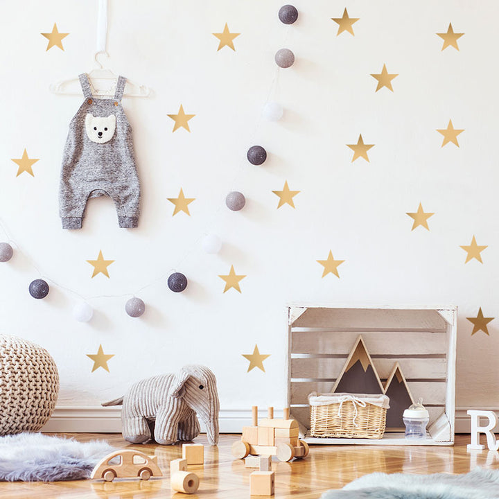 Golden Stars Baby Nursery& Kids Room Stickers - Size 6 cm diameter - Front
