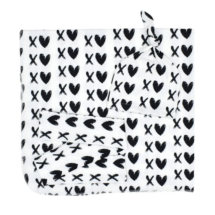 Hearts Baby Swaddle Wrap With matching headband & beanie set