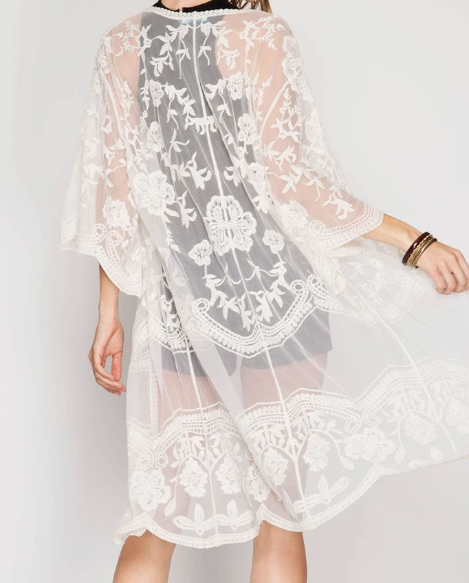 Holly White Lace Maternity Kimono Backside