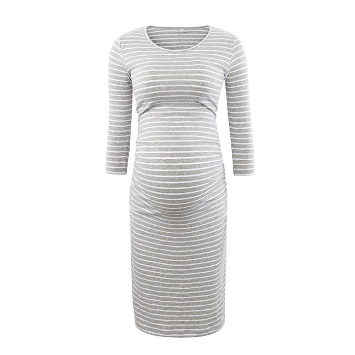 Kaya Grey Stripes Maternity Dress Front