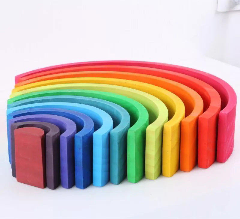 Large 12 piece Wooden Rainbow Stacker Side View