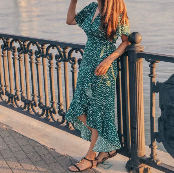 Mia Green Breastfeeding & Maternity Wrap Dress