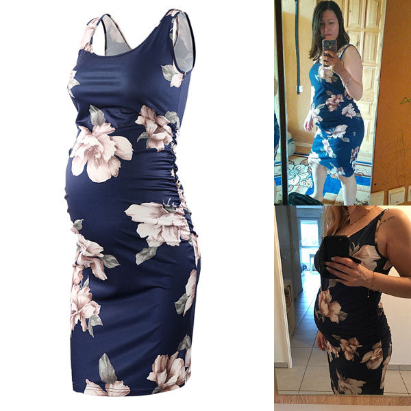 Navy Floral Sleeveless Maternity Dress