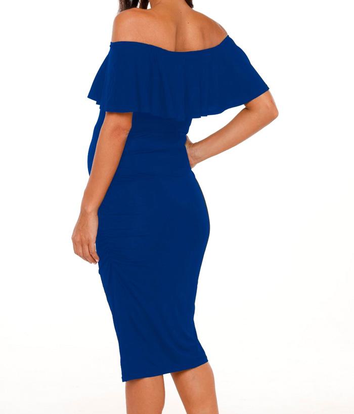 Off Shoulder Blue Maternity Dress backside