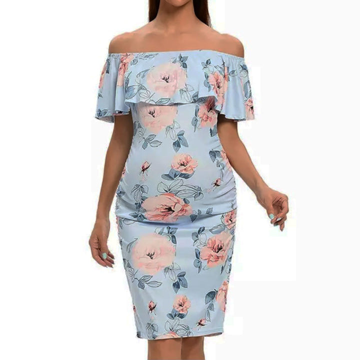 Off Shoulder Casual Maternity Dress Floral