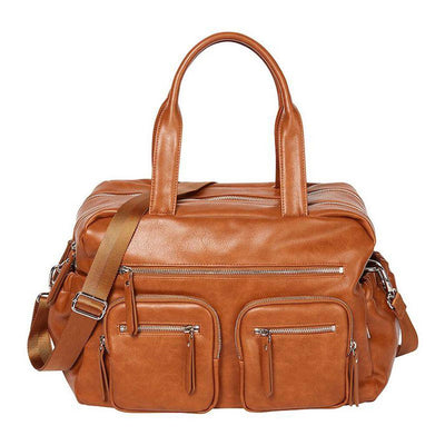 OiOi Faux Leather Carry All Nappy Bag front - Tan
