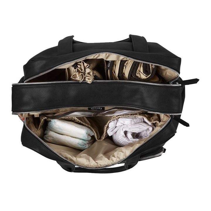 OiOi Faux Leather Carry All Nappy Bag - Black Inside with items