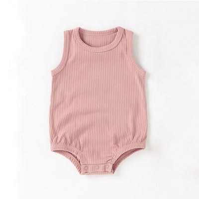 Paris Sleeveless Organic Cotton baby bodysuit Rib Knit - Baby Pink Color