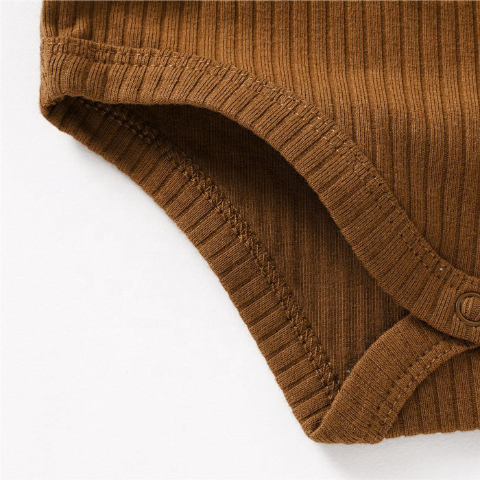 Quinn Long Sleeve Organic Cotton Baby Bodysuit - Brown closeup