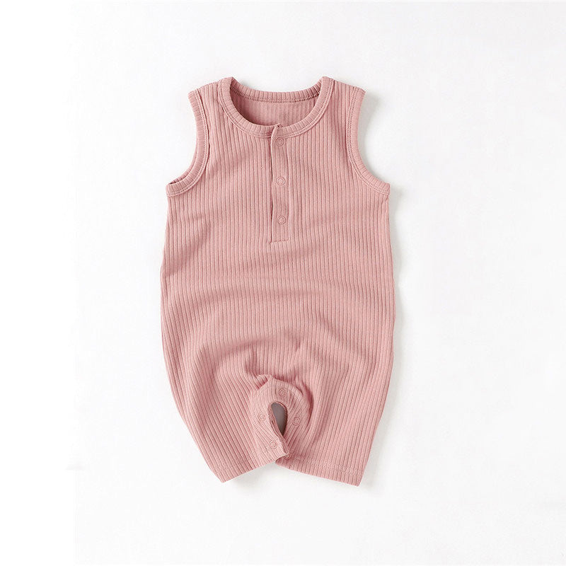 Remi Sleeveless Baby Romper Organic Ribbed Cotton - Rose Color