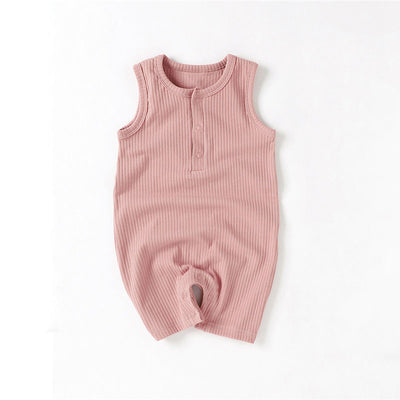 Remi Sleeveless Baby Romper Organic Ribbed Cotton - Rose Color