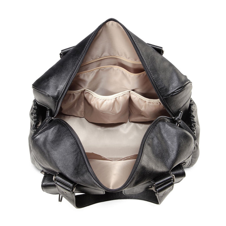 Sarah Carry All Black Nappy Bag PU Leather Inside Empty