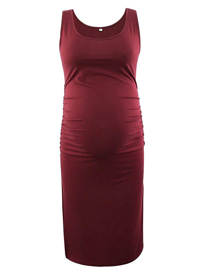 Serene – Wine Red Sleeveless Maternity Dress