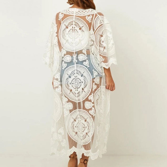 Sky White Lace Pregnancy Kimono