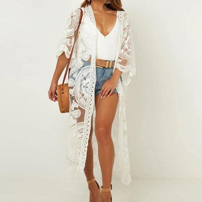 Sky White Lace Pregnancy Kimono