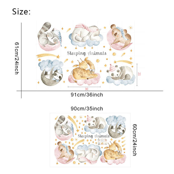 Sleeping Animals Baby Nursery Wall Sticker Size