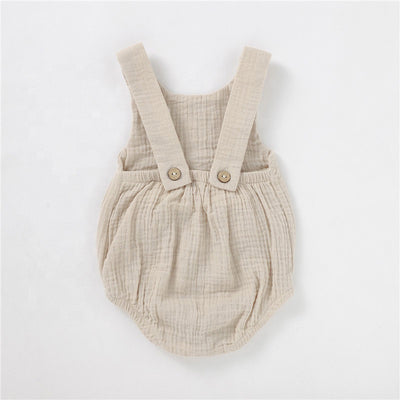Soul Sleeveless Baby Romper with Pockets Organic Cotton - Beige Backside